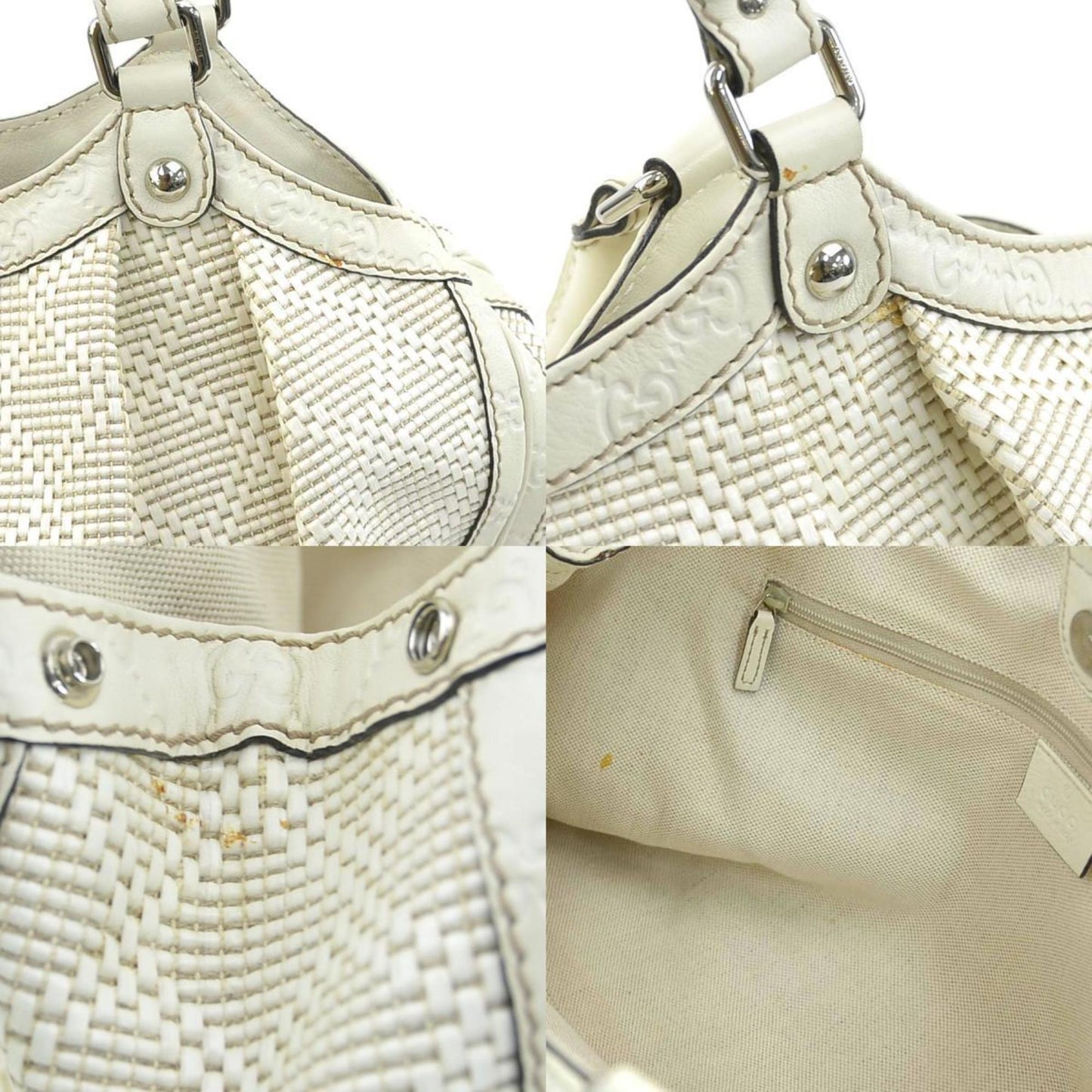 Gucci Ivory Leather Nylon Handbag ( )