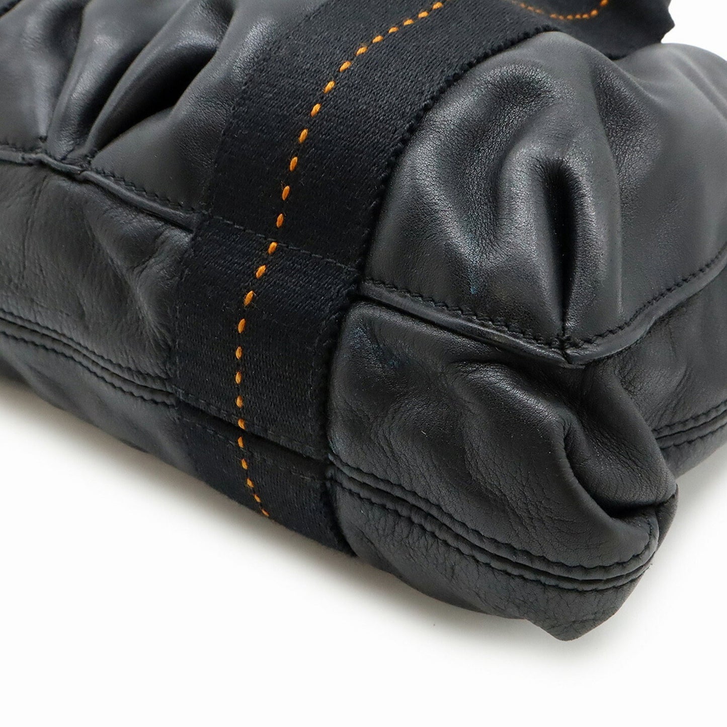 Hermes Caravan Horizontal Black Orange Veau Derma Shoulder Bag Tote Bag ( )