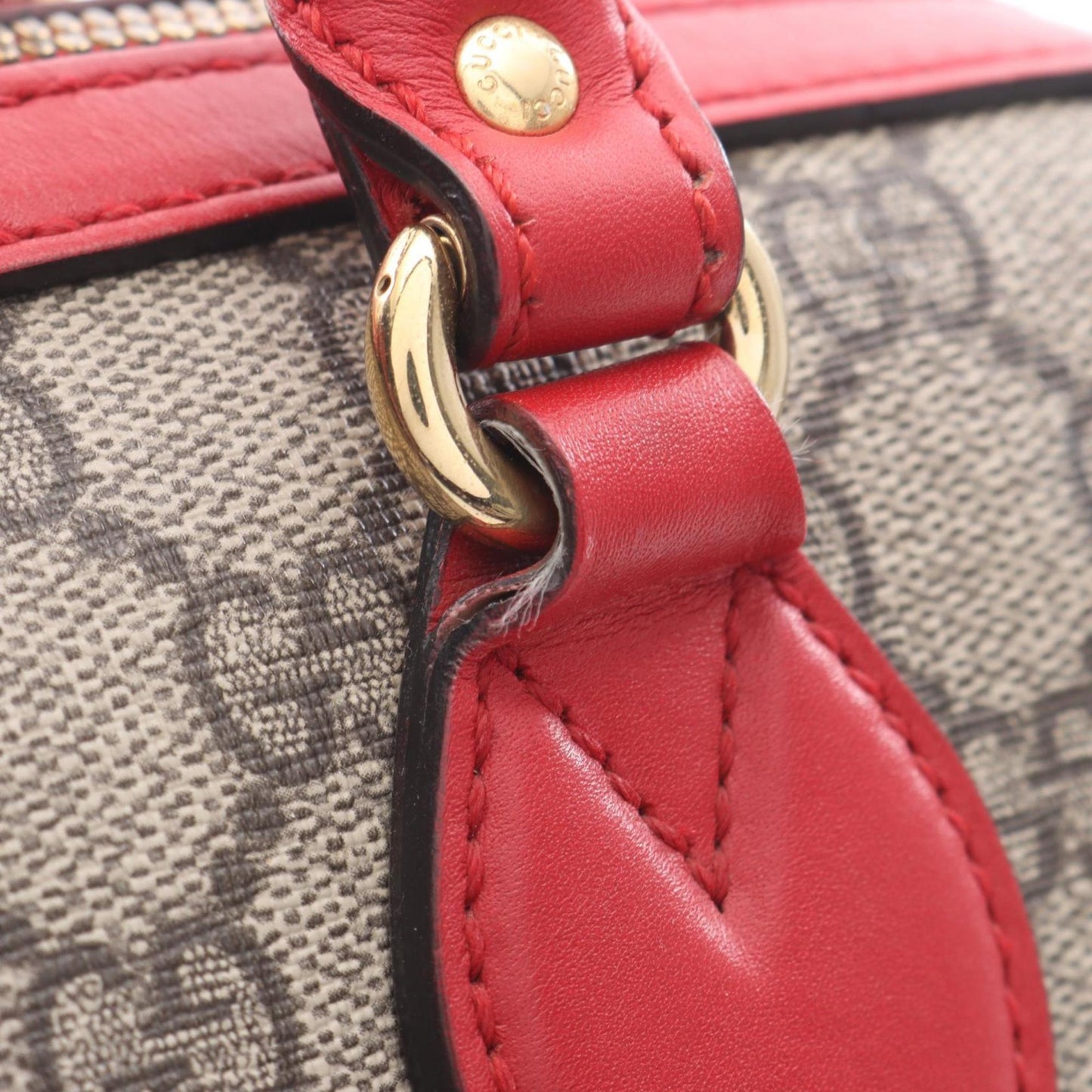 Gucci Beige Red Color Gg Supreme Leather Handbag ( )