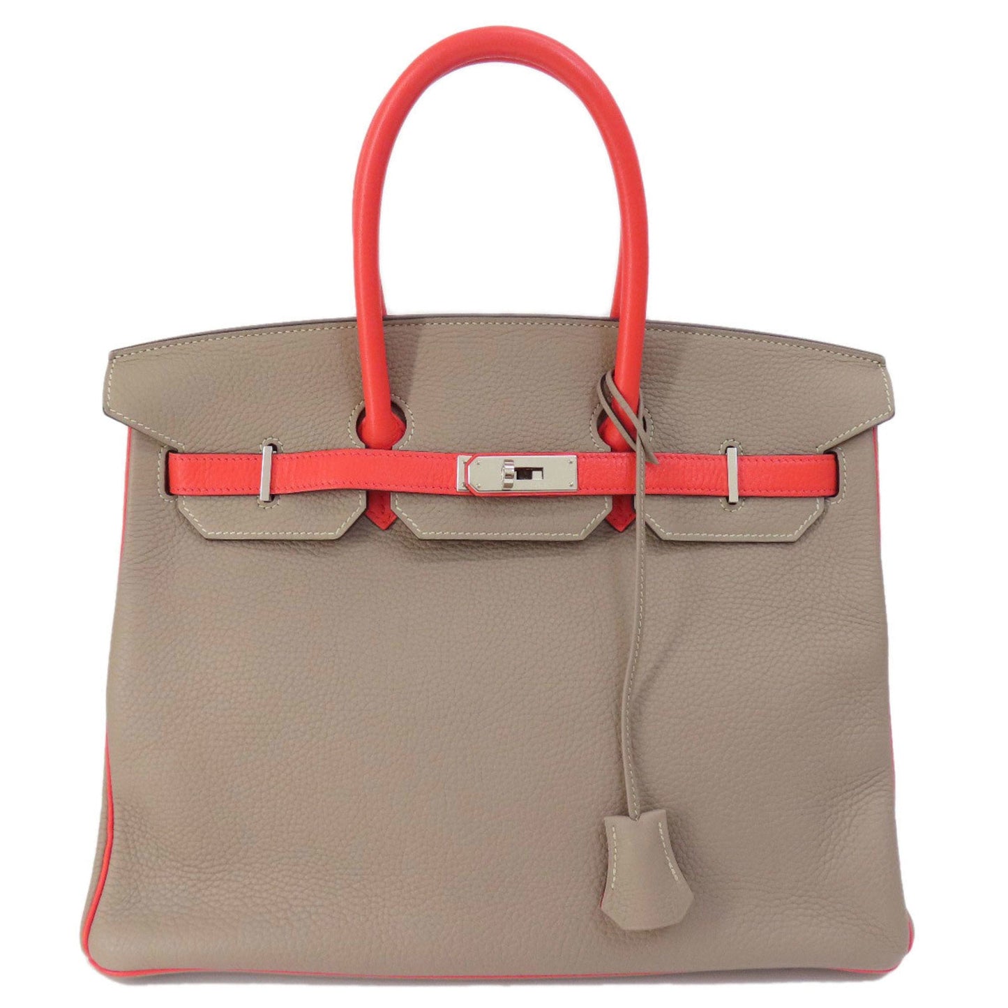 Hermes Grayish Red Color Taurillon Clemence Leather Handbag ( )
