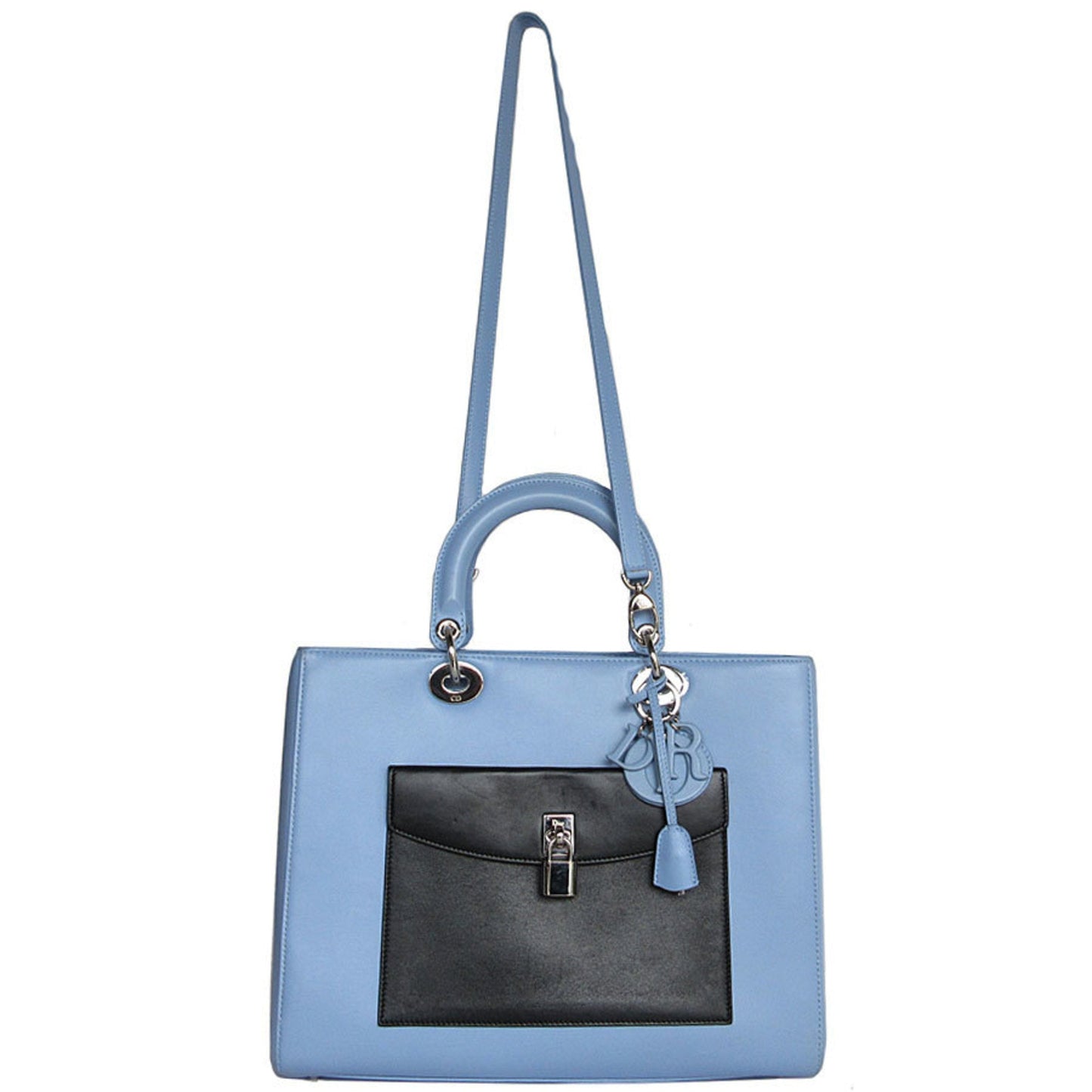 Christian Dior Black Light Blue White Leather Handbag Shoulder Bag ()