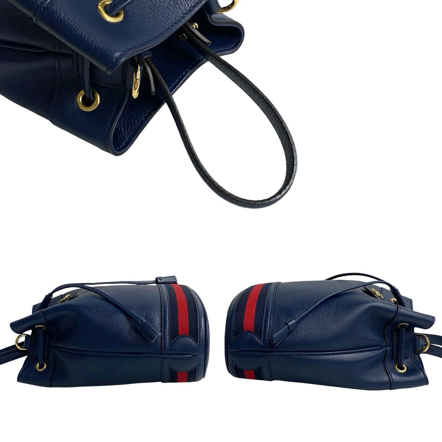Gucci Navy Red Color Leather Handbag Shoulder Bag ( )