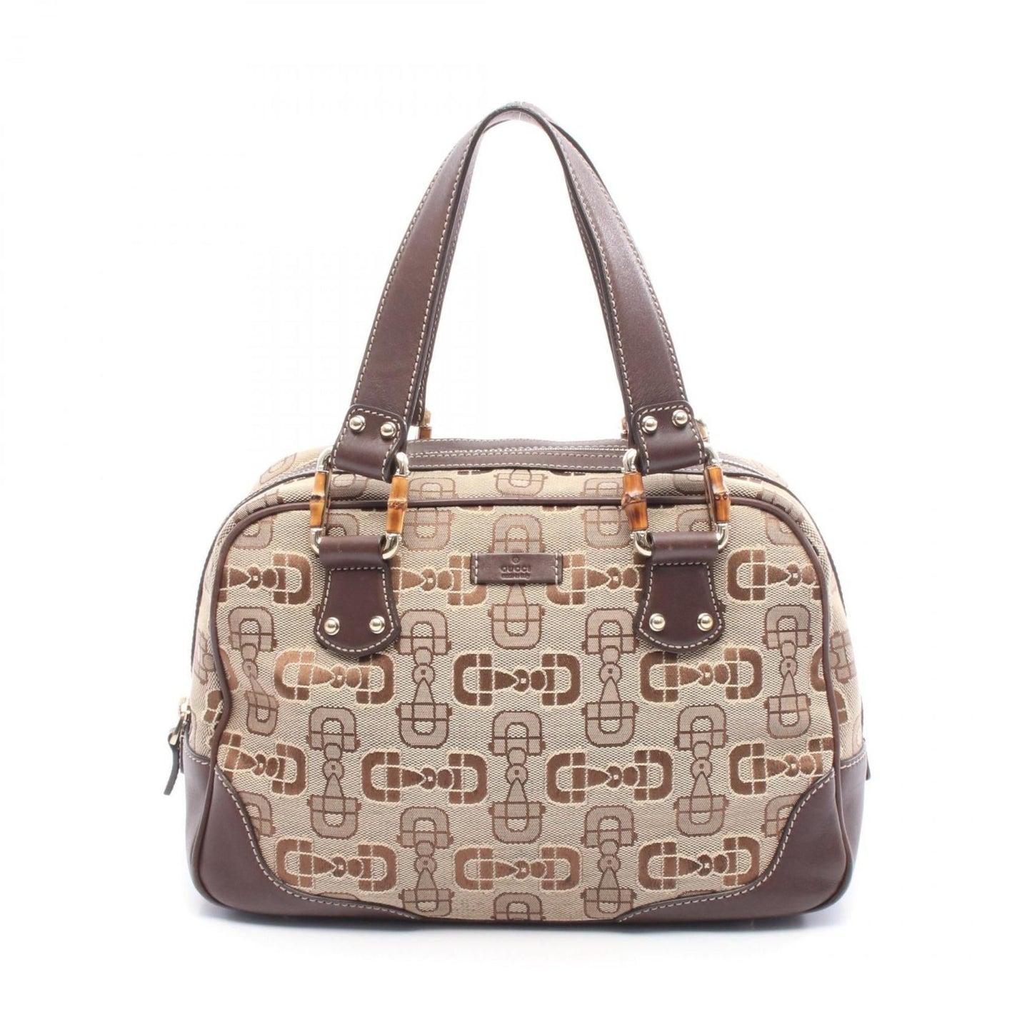 Gucci Beige Brown Canvas Leather Boston Bag Handbag ( )