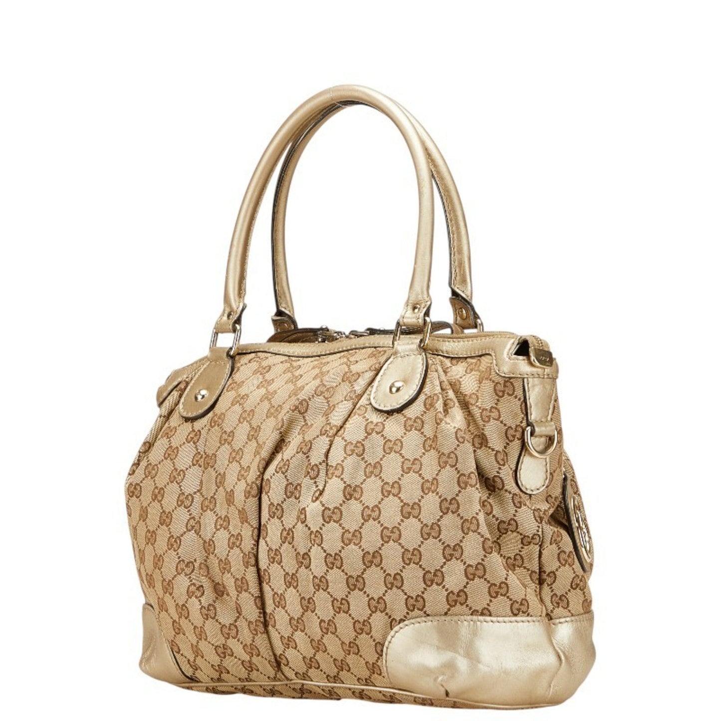 Gucci Gg Canvas Beige Champagne Gold Gg Canvas Leather Handbag Shoulder Bag ( )