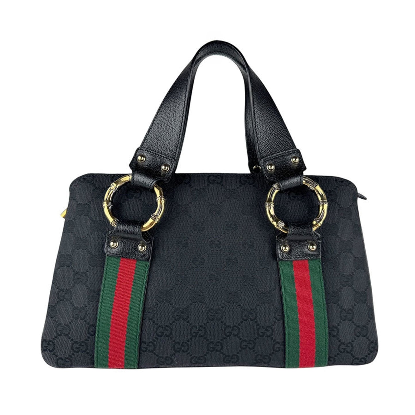 Gucci Black Gg Canvas Leather Handbag ( )