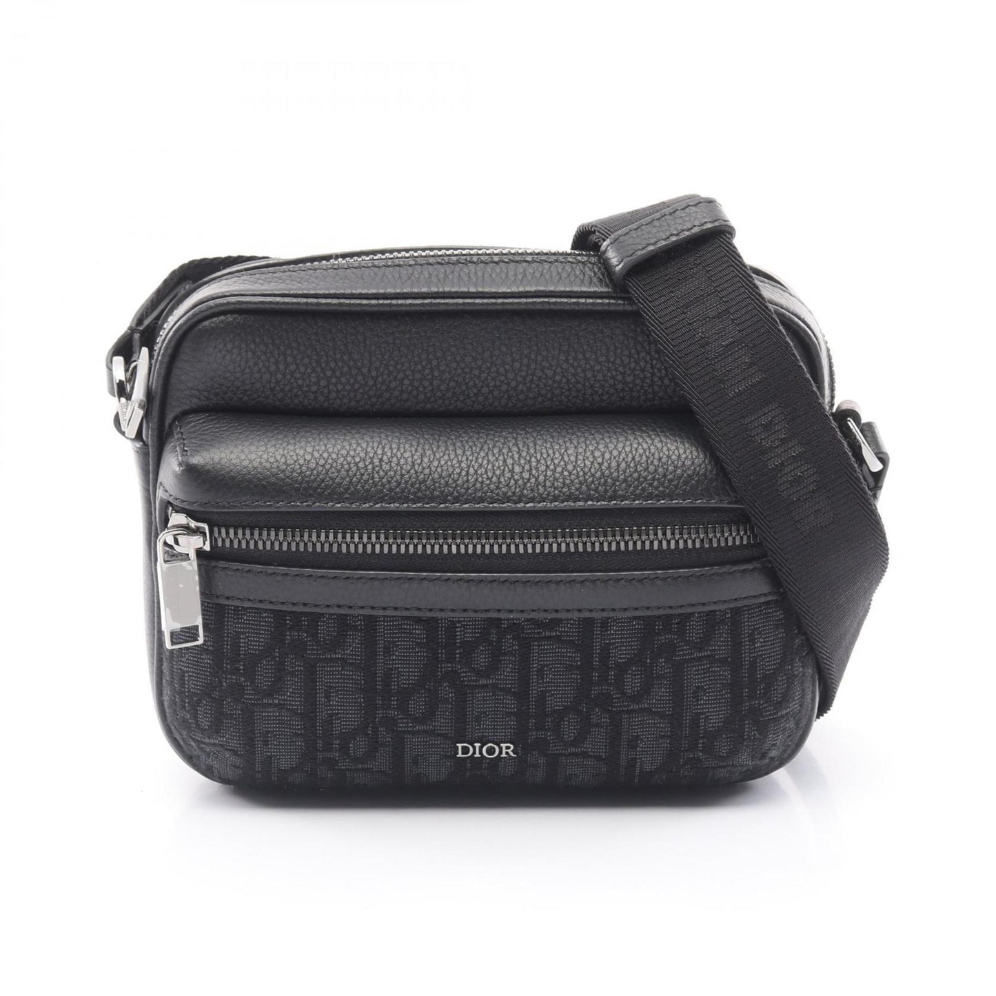 Christian Dior Black Canvas Leather Messenger Bag Shoulder Bag ()