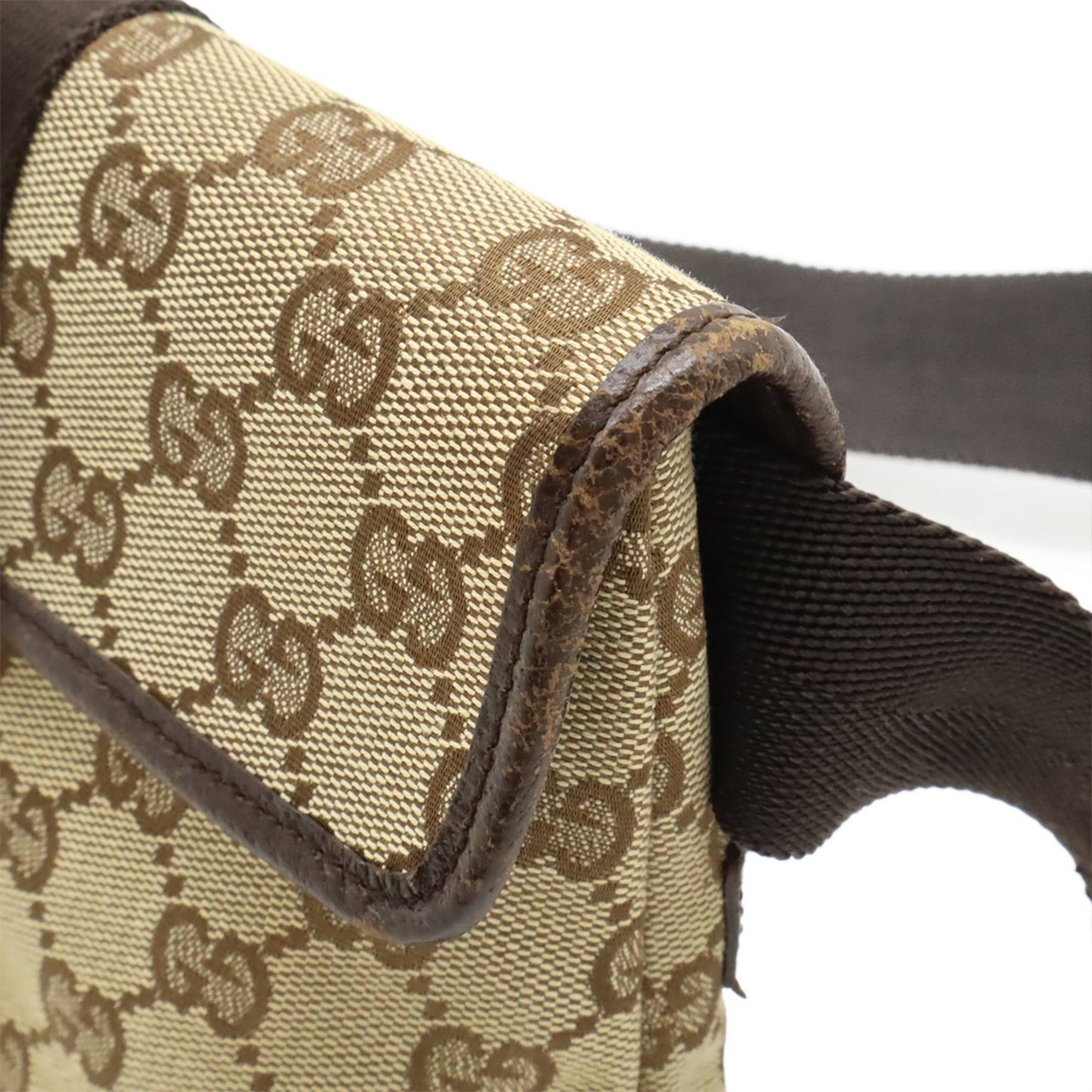 Gucci Beige Dark Brown Canvas Leather Pouch Sling Bag ( )