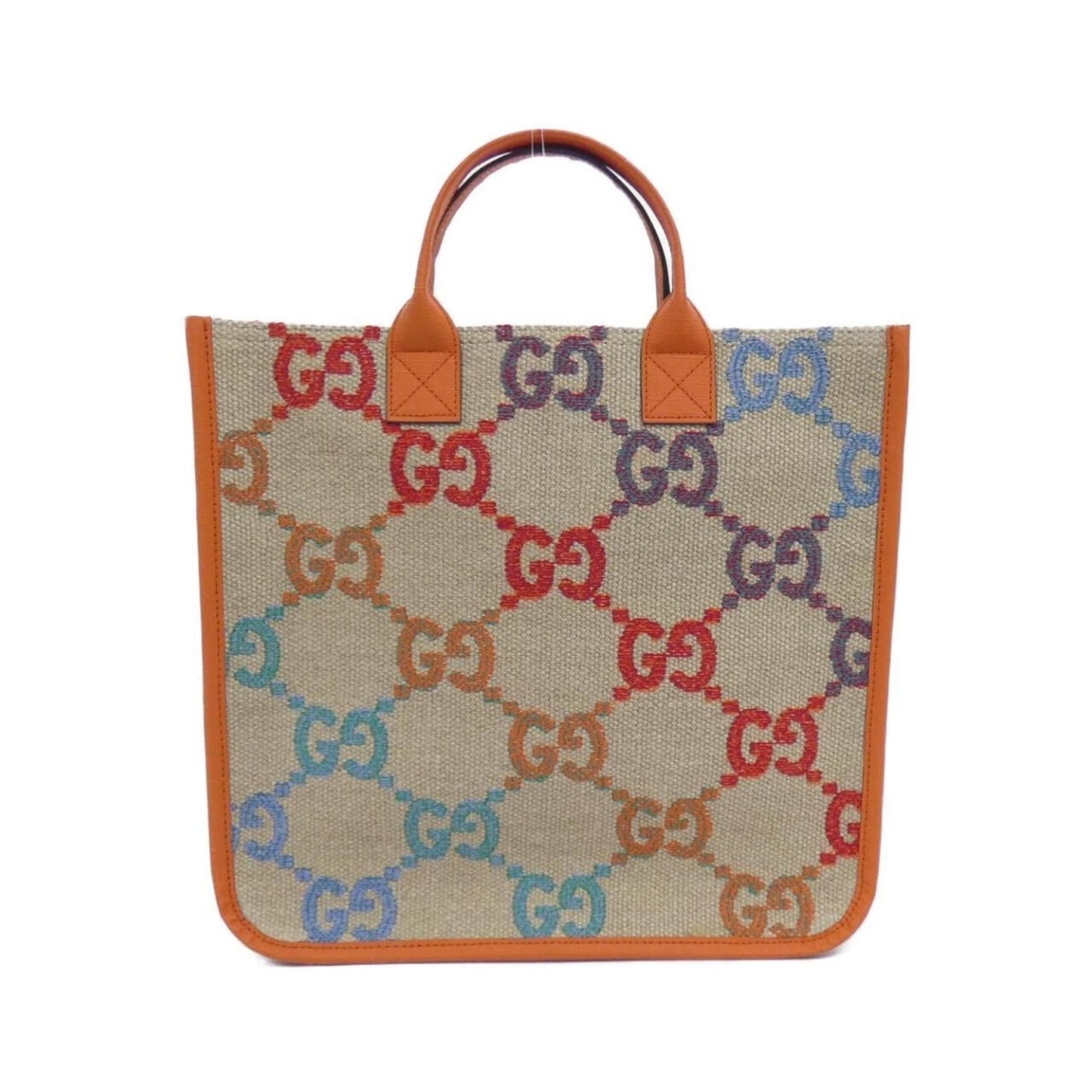 Gucci Multi-Color Orange Linen Canvas Handbag ( )