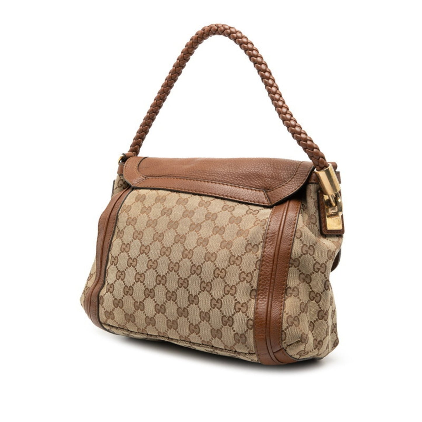 Gucci Beige Brown Canvas Leather Handbag Shoulder Bag ( )