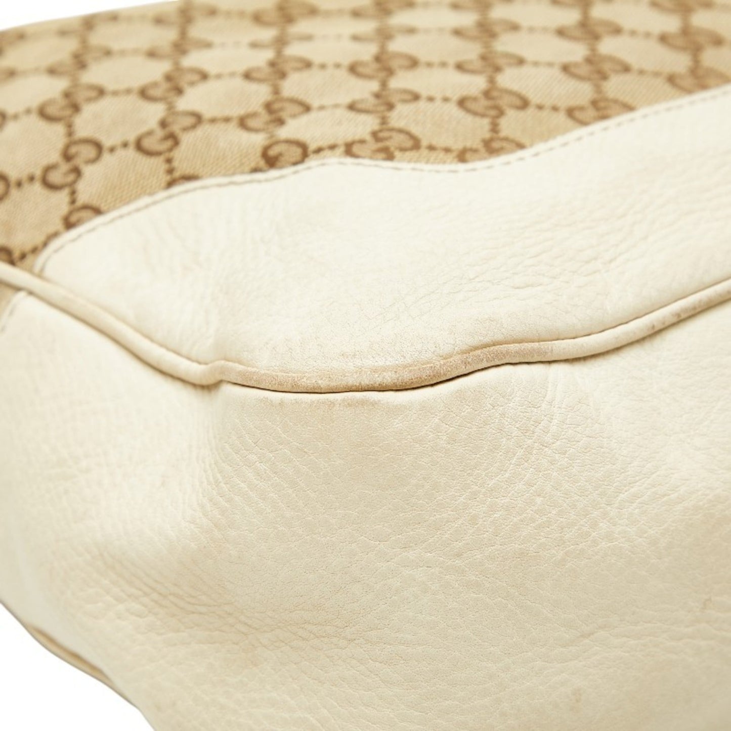 Gucci Brown Ivory Canvas Leather Handbag Shoulder Bag ( )
