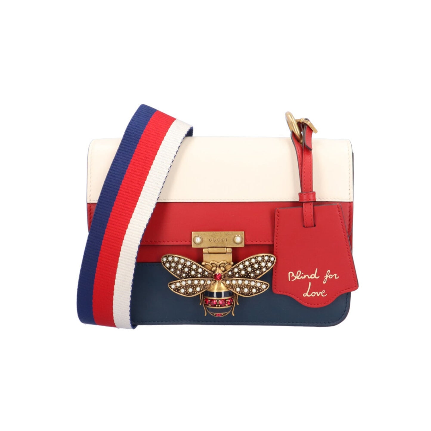 Gucci Navy Red Color White Leather Shoulder Bag ( )