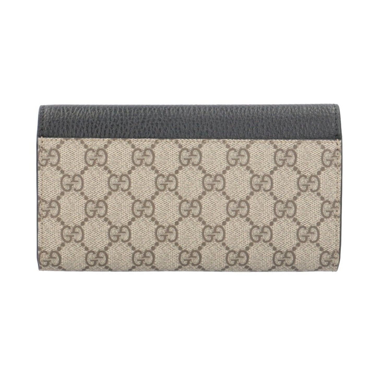 Gucci Beige Black Gg Supreme Canvas Leather Long Wallet (Tri-Fold) ( )