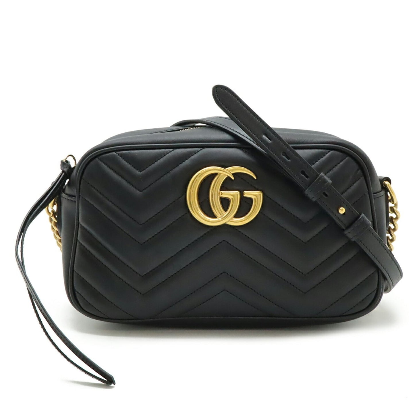Gucci Gg Marmont Black Leather Pochette Shoulder Bag ( )