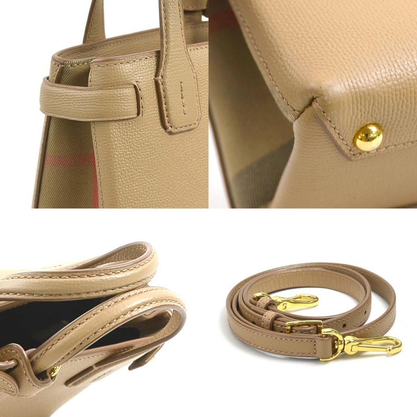 Burberry Camel Leather Canvas Handbag Shoulder Bag ( )
