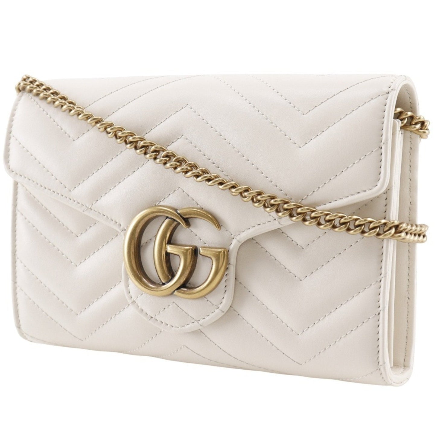 Gucci White Leather Chain/Shoulder Wallet ( )