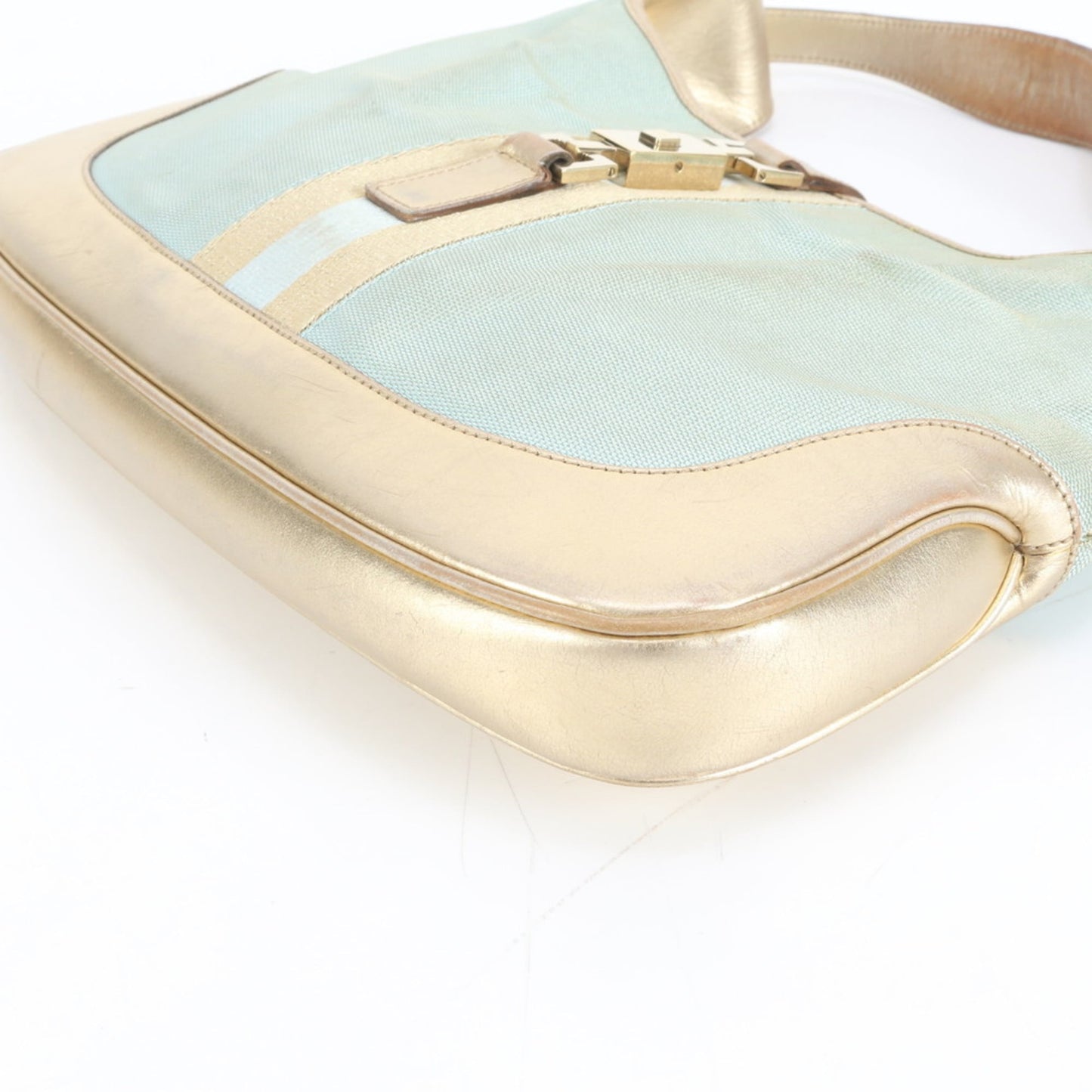 Gucci Blue Gold Leather Canvas Shoulder Bag ( )