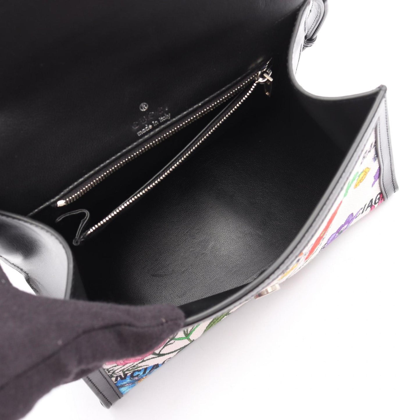 Gucci Black Multi-Color White Canvas Leather Handbag ( )