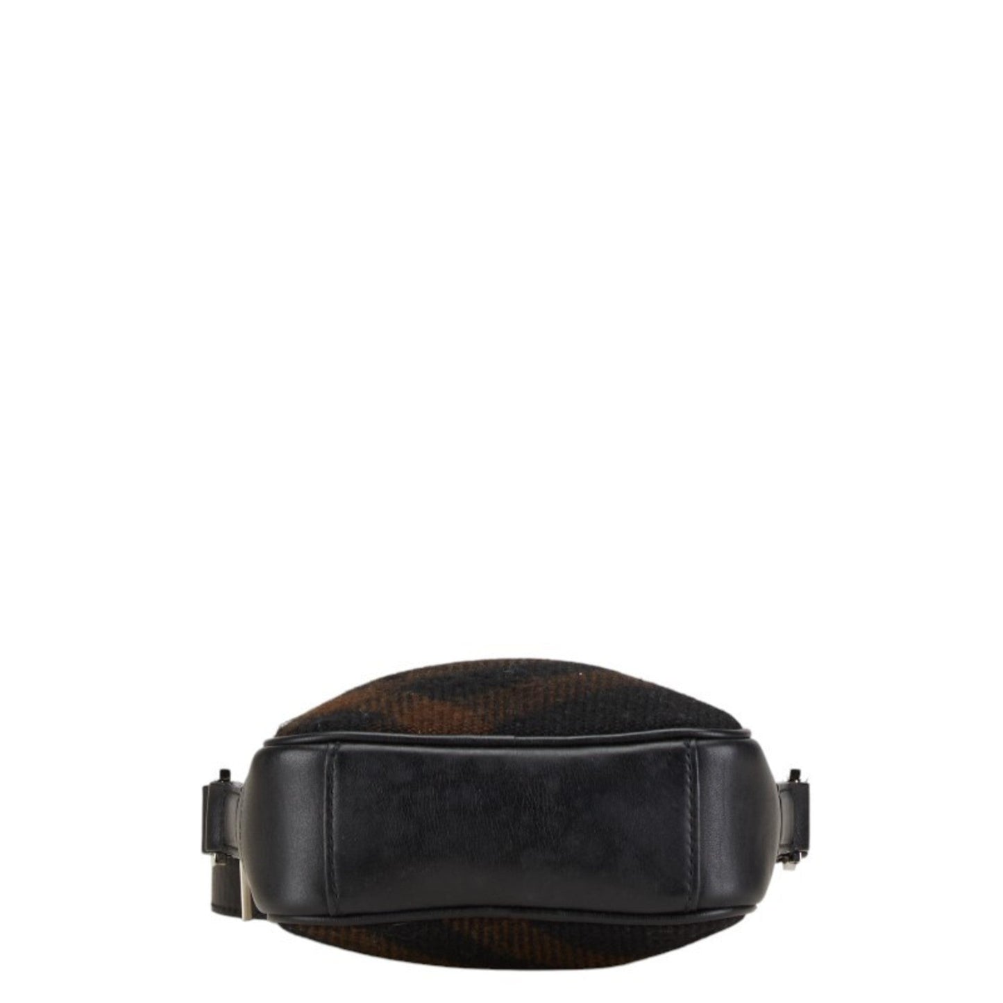 Burberry Black Brown Wool Leather Shoulder Bag ( )