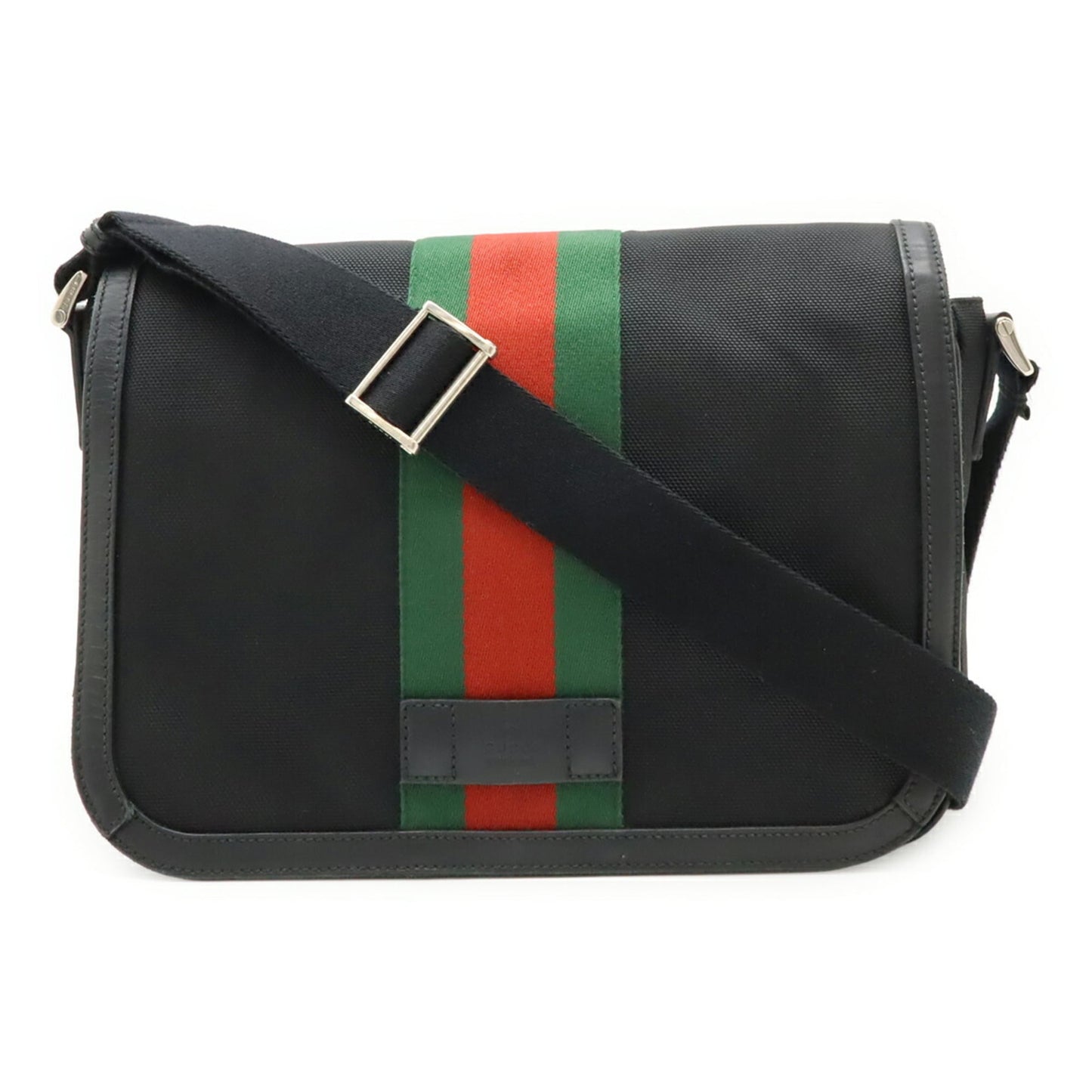 Gucci Sherry Line Black Green Red Color Nylon Canvas Shoulder Bag ( )