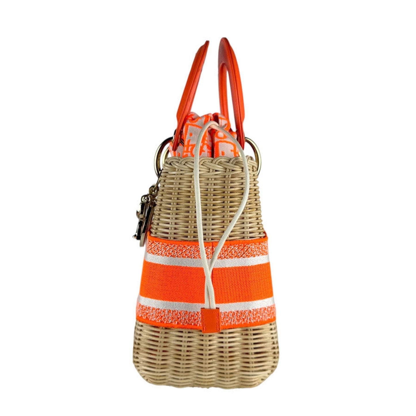 Christian Dior Neon Orange Straw Leather Canvas Handbag Shoulder Bag ()