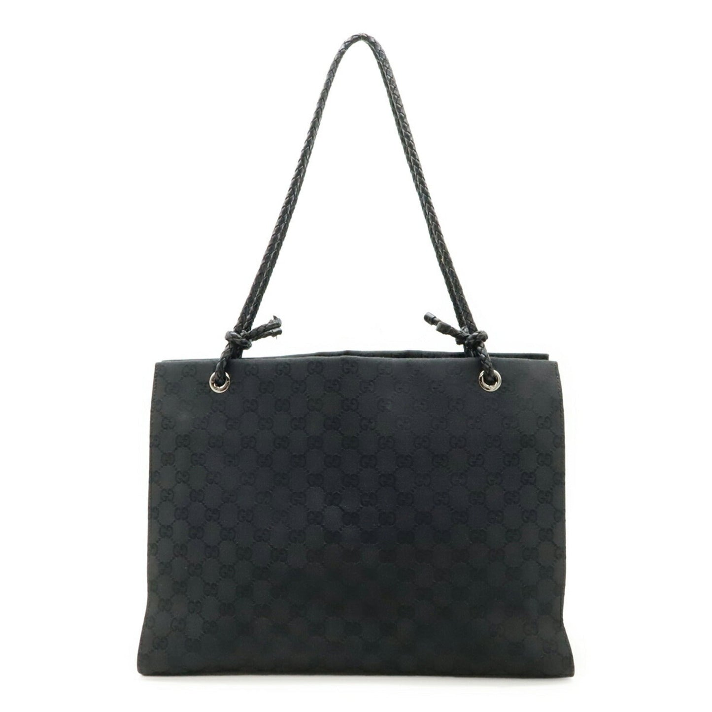 Gucci Black Canvas Leather Shoulder Bag Tote Bag ( )