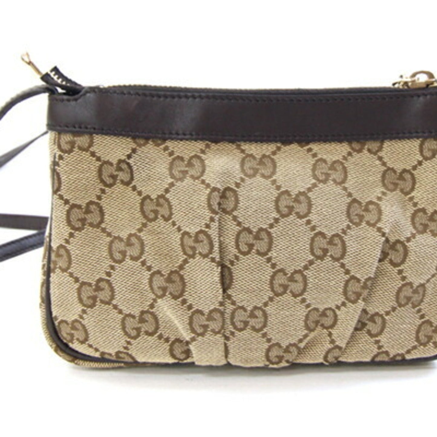 Gucci Beige Brown Canvas Leather Pochette Shoulder Bag ( )
