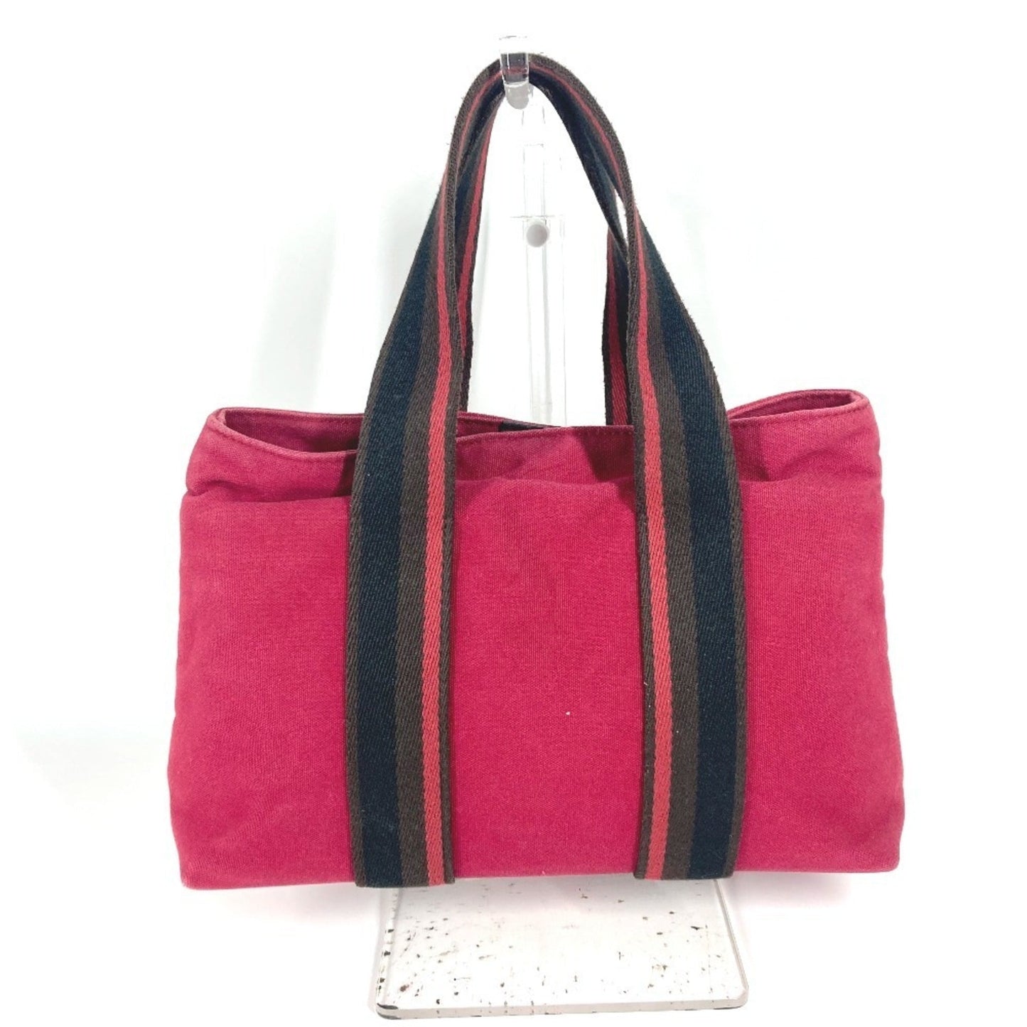 Hermes Brown Red Color Canvas Handbag Tote Bag ( )