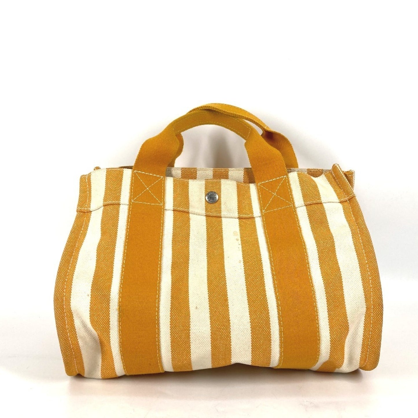 Hermes Orange White Canvas Handbag Tote Bag ( )