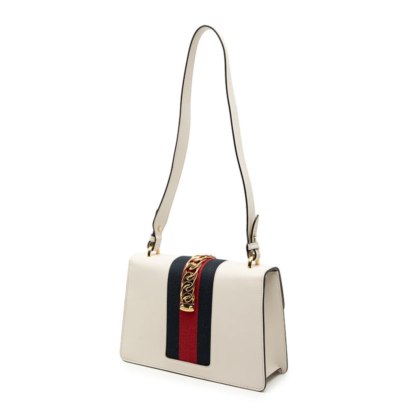 Gucci Ivory Navy Leather Canvas Shoulder Bag ( )