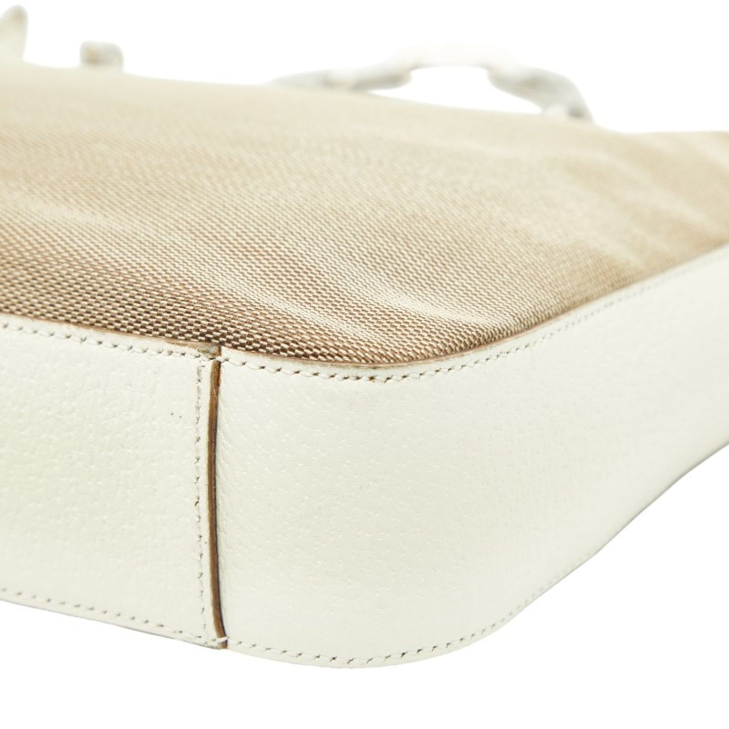 Gucci Beige White Canvas Leather Shoulder Bag ( )