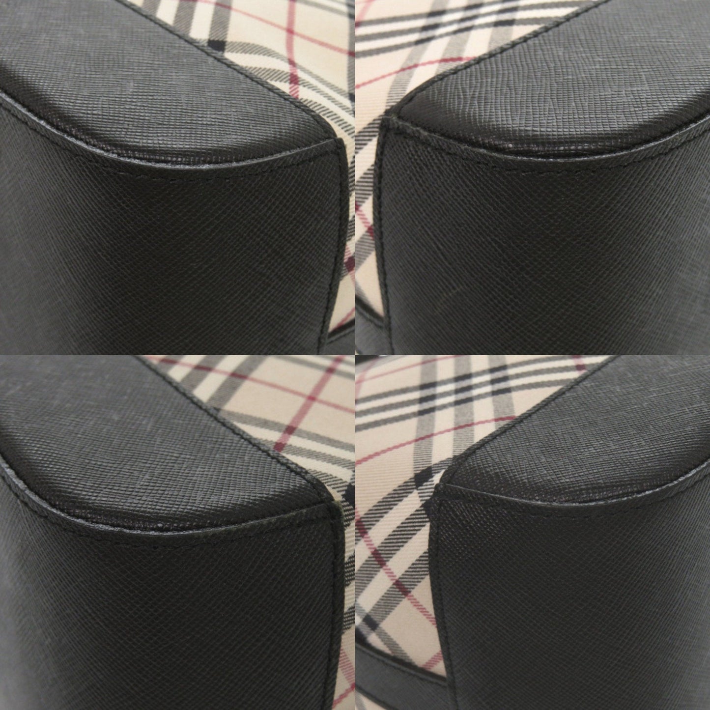 Burberry Beige Black Nylon Canvas Leather Handbag ( )