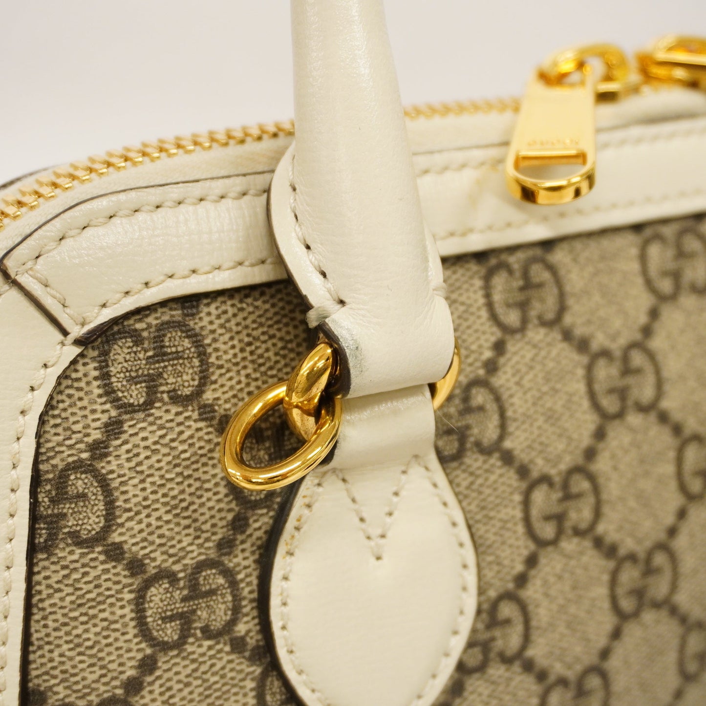 GUCCI Auth  Horsebit 2way Bag 621220 GG Supreme Beige,White
