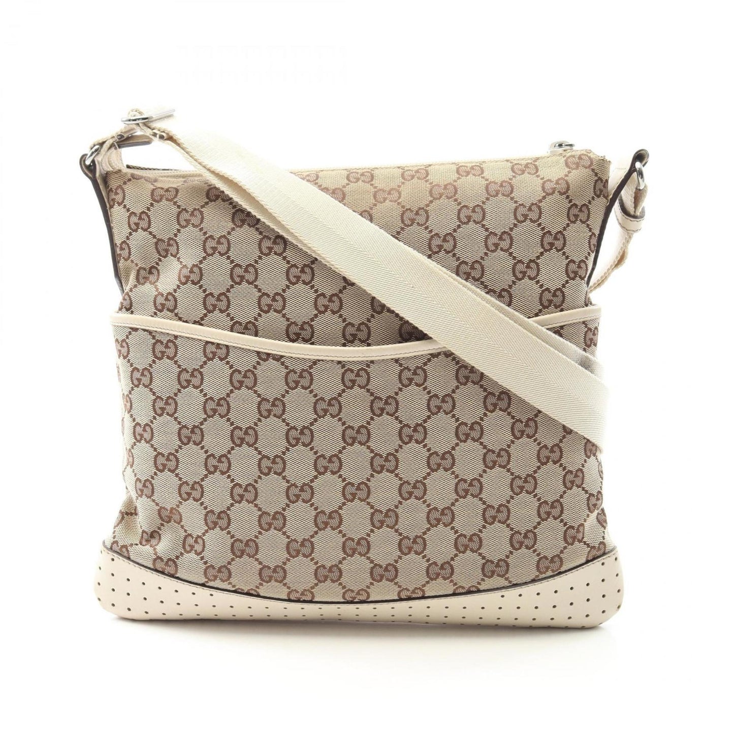 Gucci Beige White Gg Canvas Leather Shoulder Bag ( )
