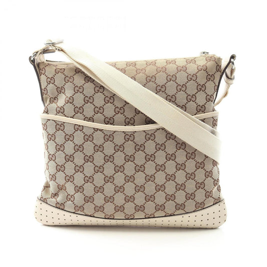 Gucci Beige White Gg Canvas Leather Shoulder Bag ( )