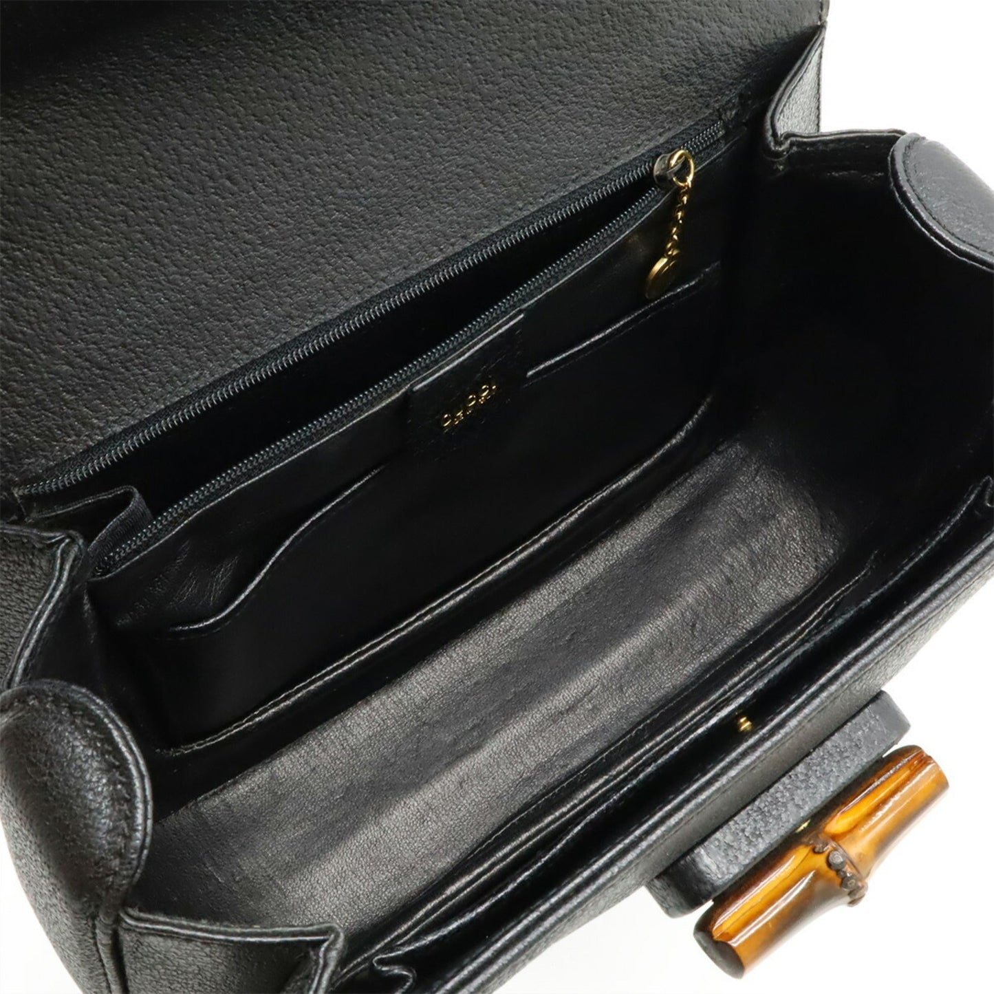 Gucci Black Bamboo Leather Handbag Shoulder Bag ( )