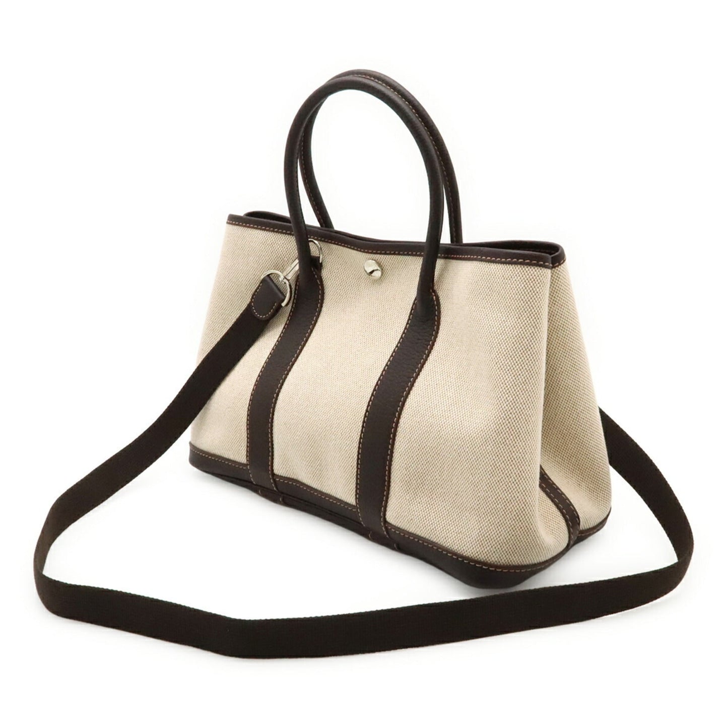 Hermes Brown Natural Toile H Leather Handbag Tote Bag ( )