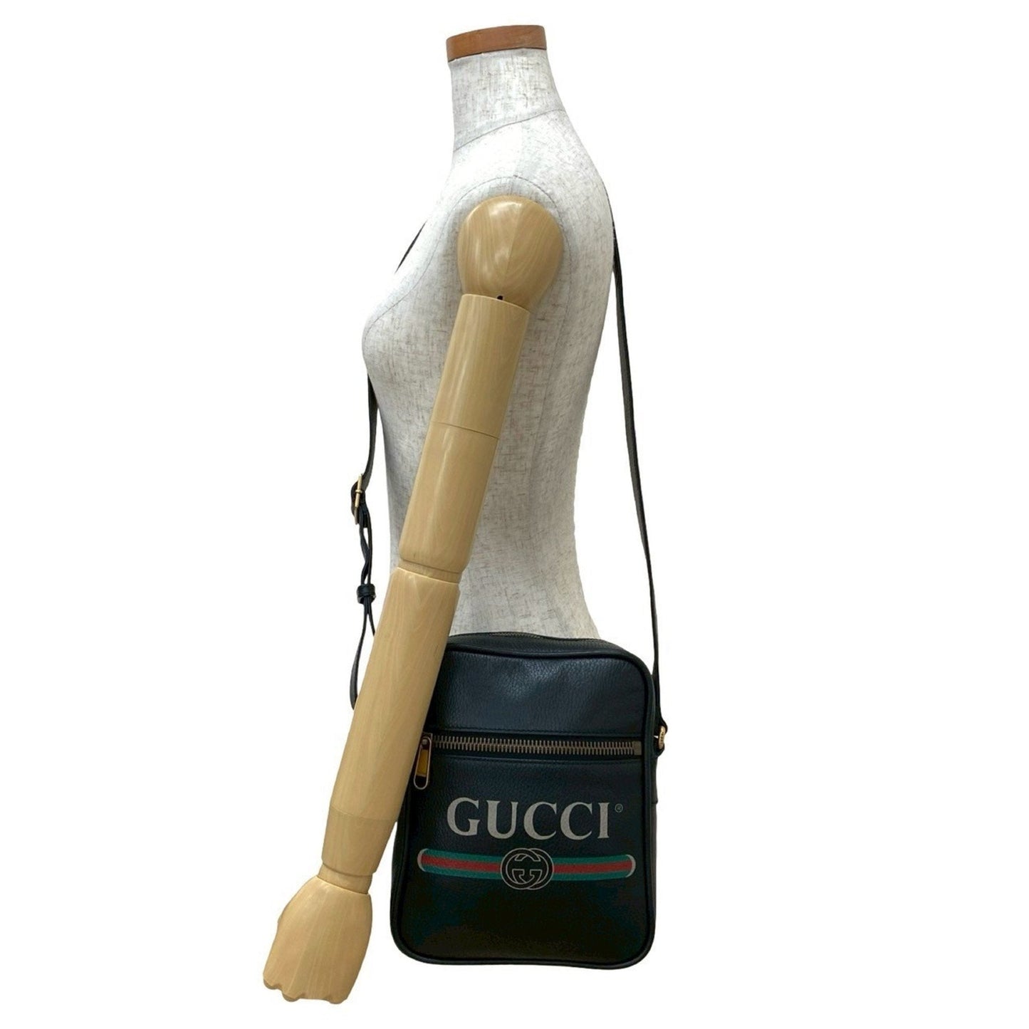 Gucci Black Green Red Color Leather Messenger Bag Pochette Shoulder Bag ( )