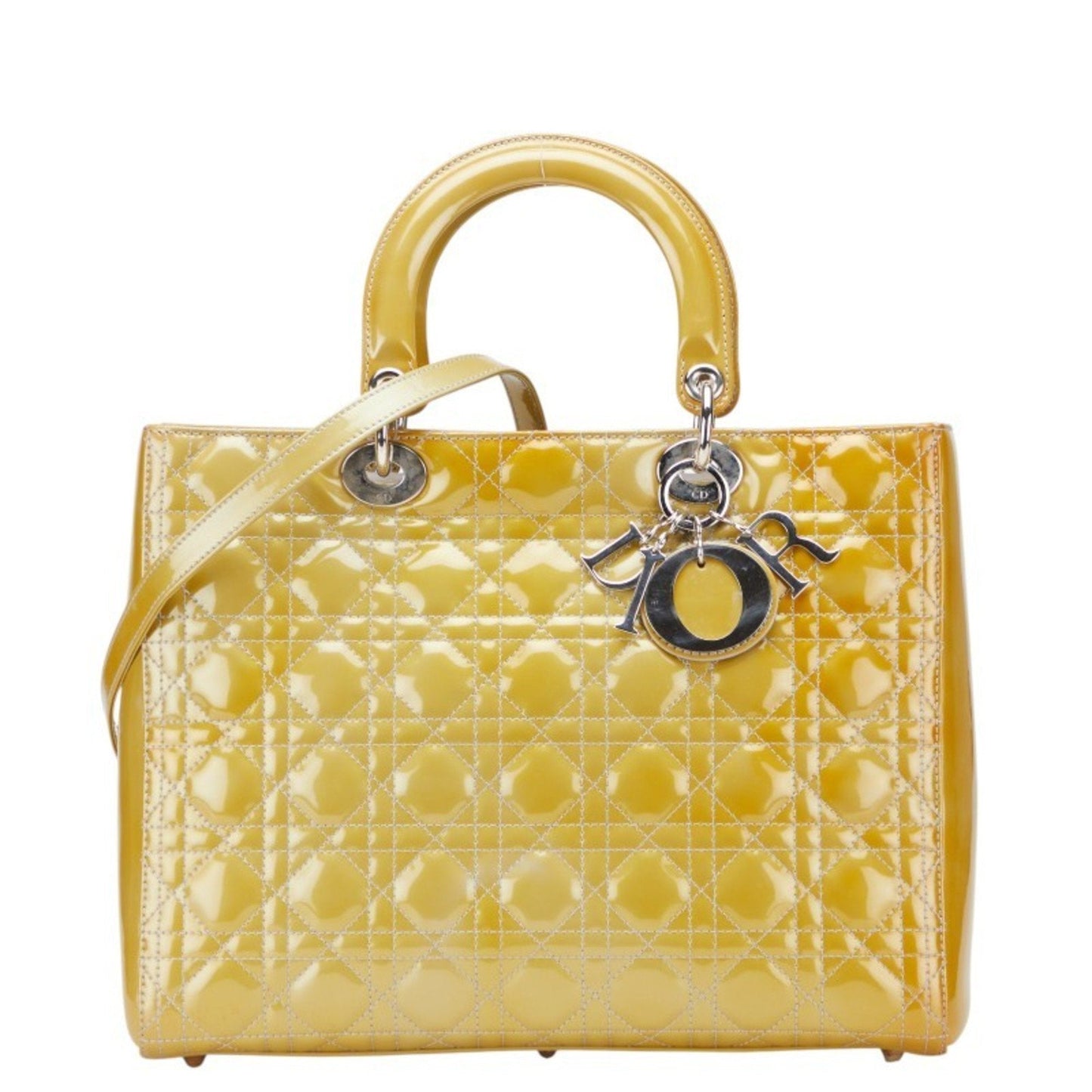 Christian Dior Lady Dior Yellow Patent Leather Handbag Shoulder Bag ()