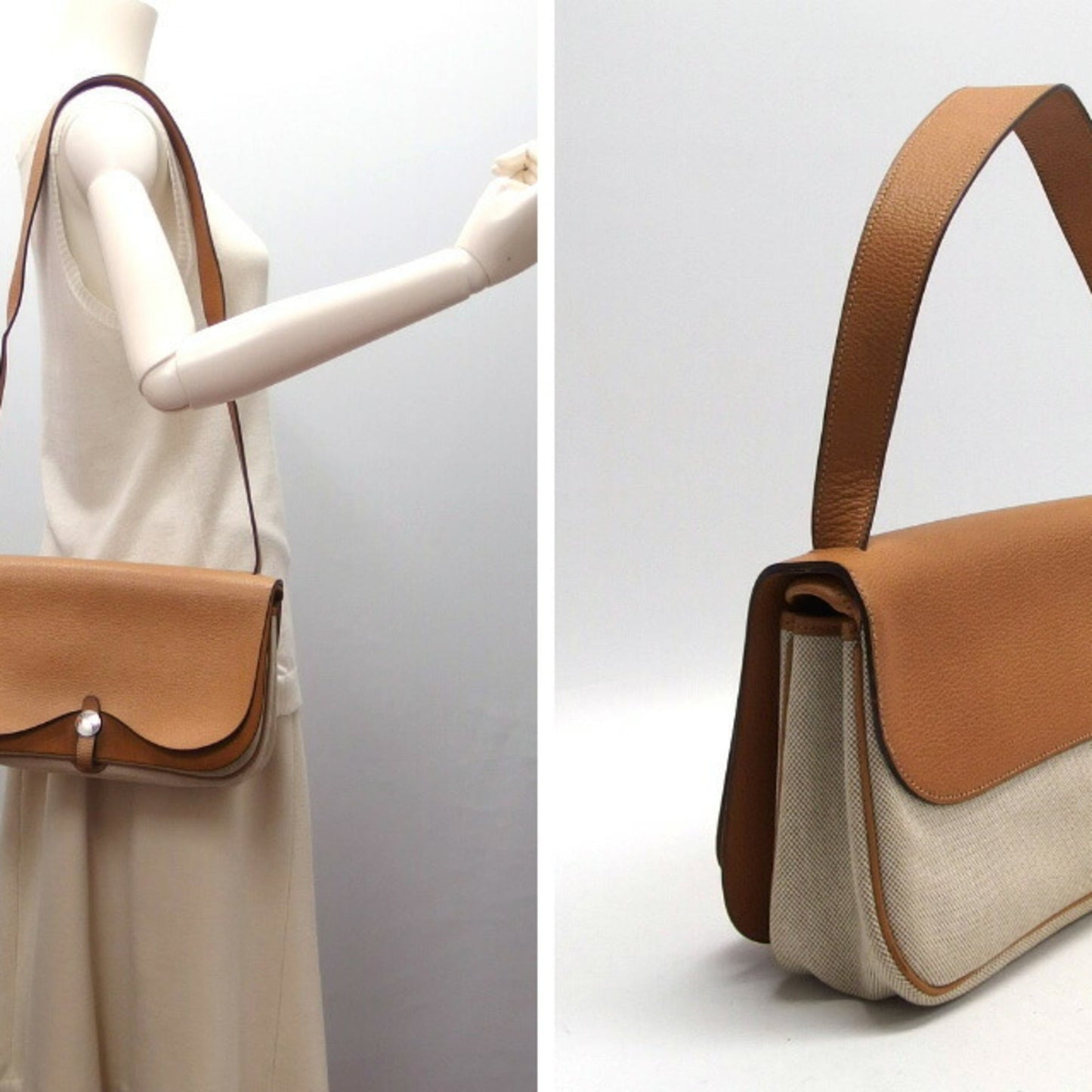 Hermes Colorado Light Beige Natural Toile H Clutch Bag Shoulder Bag ( )