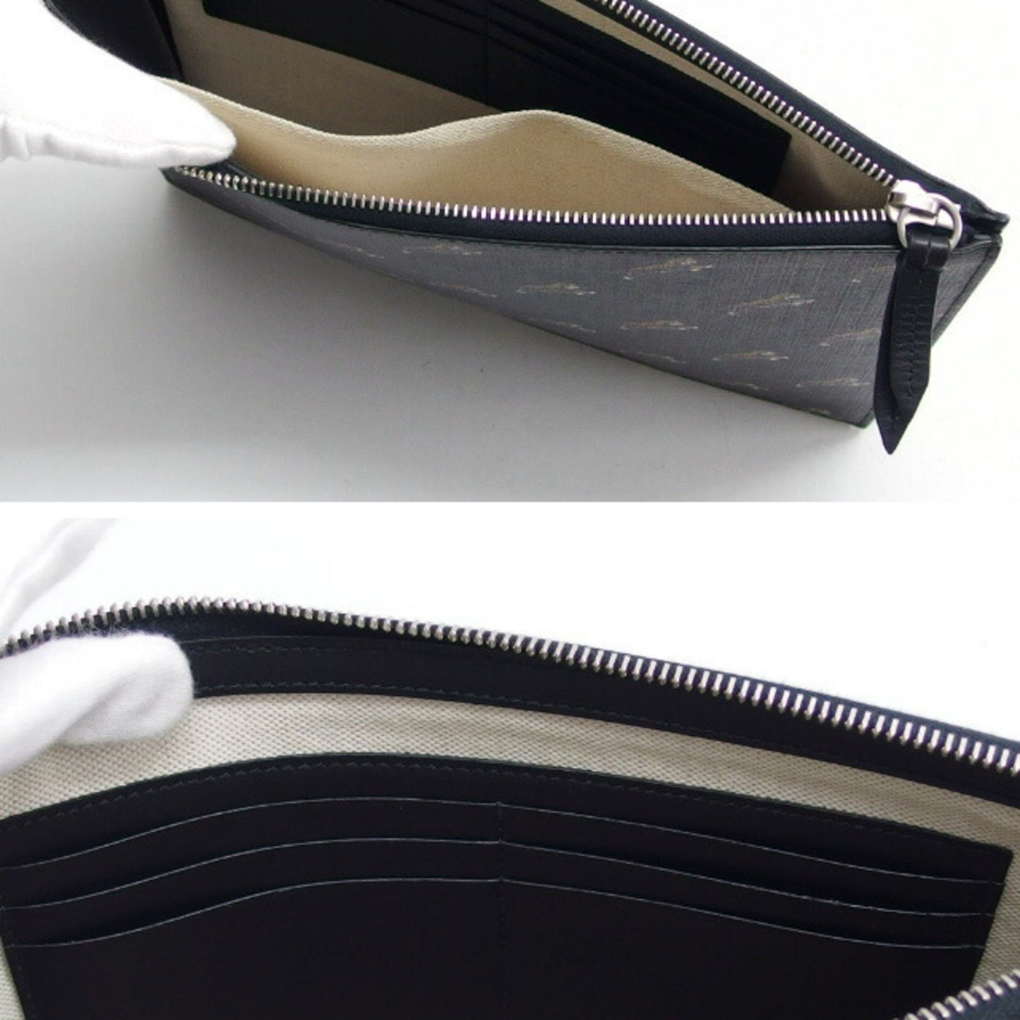 Gucci Black Charcoal Gray Yellow Coated Canvas Leather Clutch Bag Pouch ( )