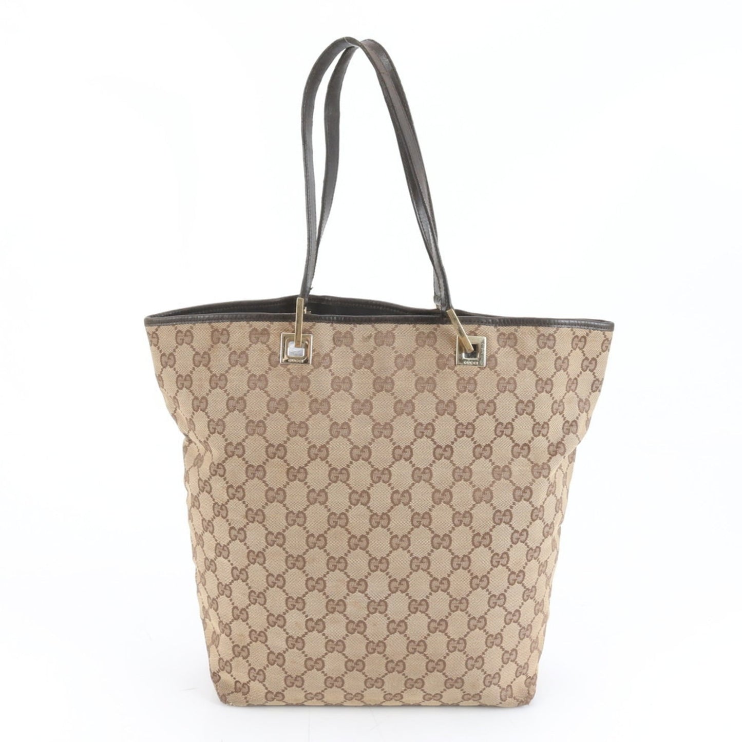 Gucci Brown Leather Canvas Tote Bag ( )