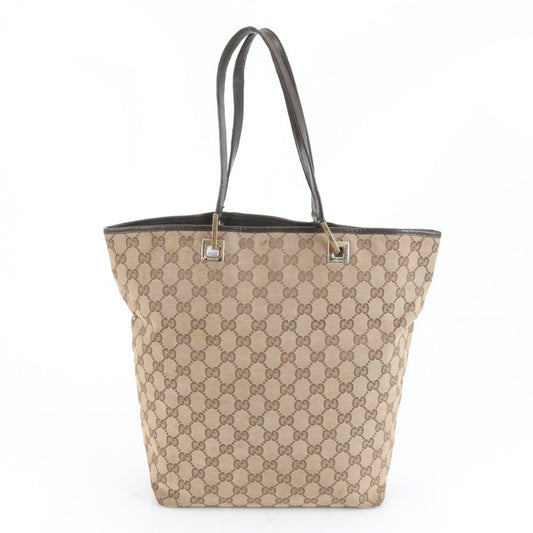 Gucci Brown Leather Canvas Tote Bag ( )
