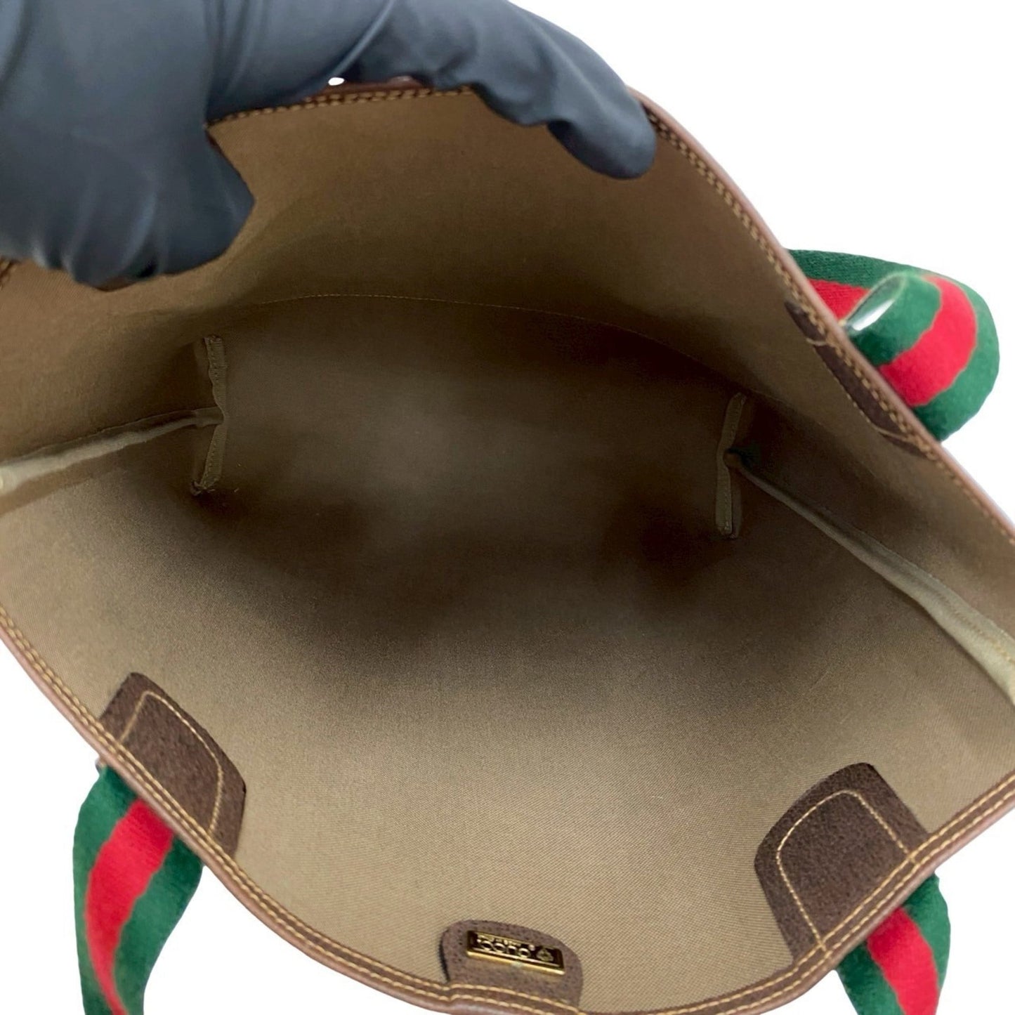 Gucci Brown Green Red Color Leather Pvc Handbag Tote Bag ( )