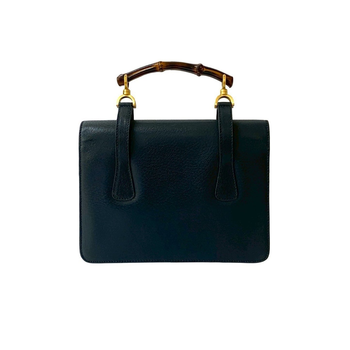 Gucci Navy Leather Bamboo Handbag Shoulder Bag ( )