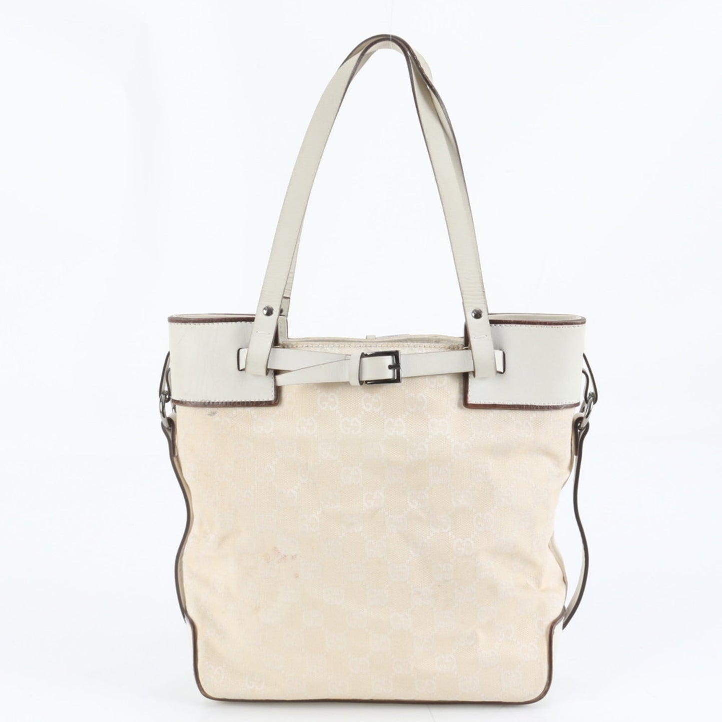 Gucci Ivory Leather Canvas Tote Bag ( )