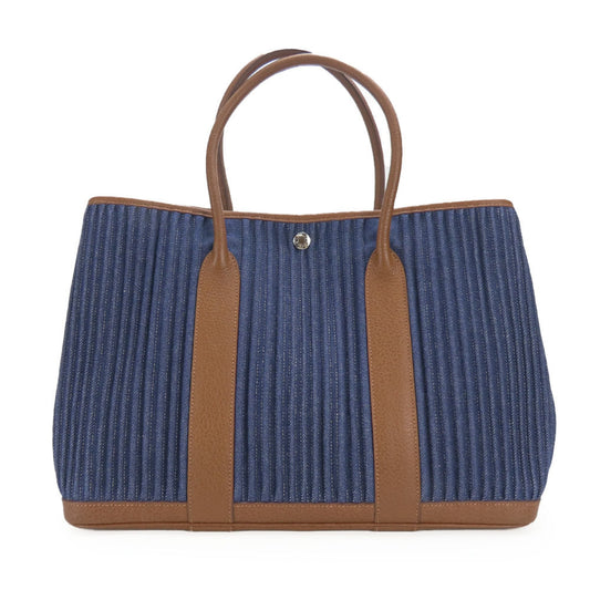 Hermes Brown Indigo Blue Denim Leather Tote Bag ( )