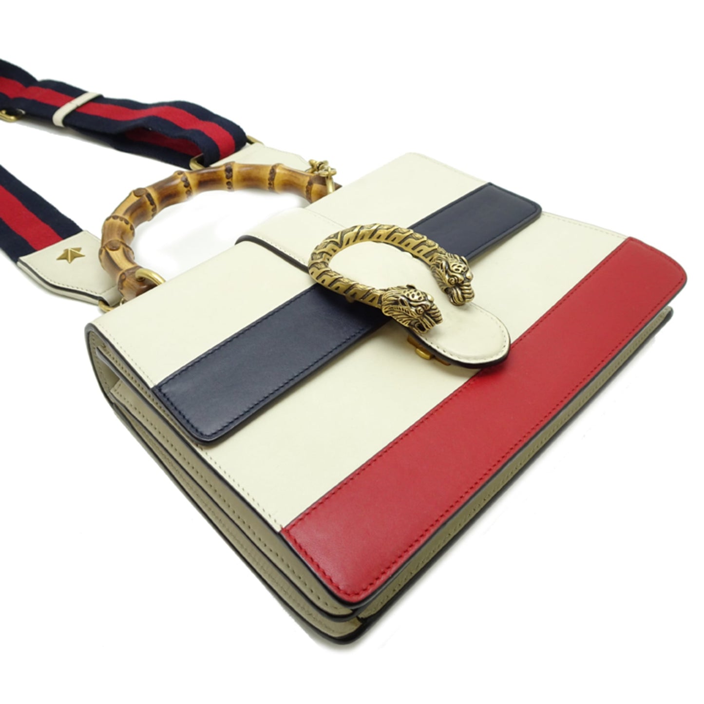 Gucci Black White Bamboo Leather Handbag ( )