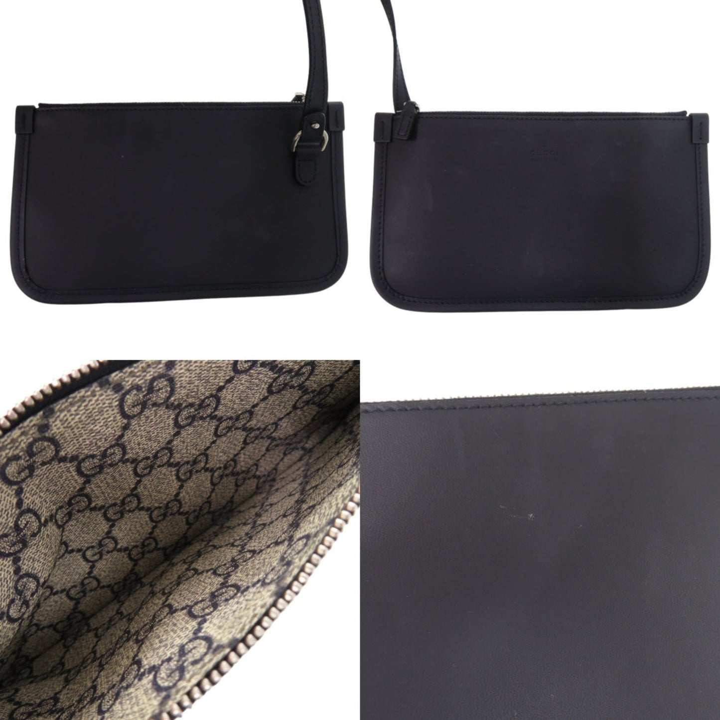 Gucci Navy Canvas Leather Tote Bag ( )