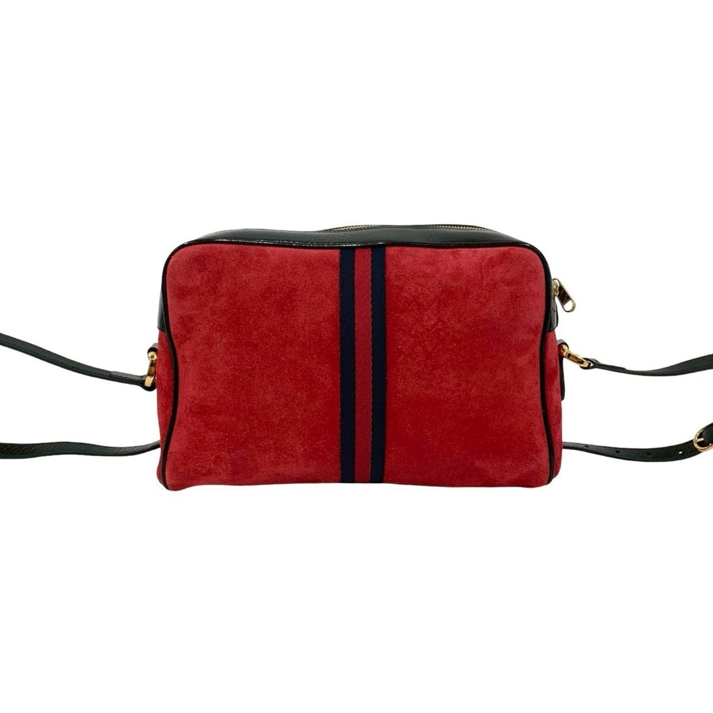 Gucci Black Red Color Patent Leather Suede Shoulder Bag ( )