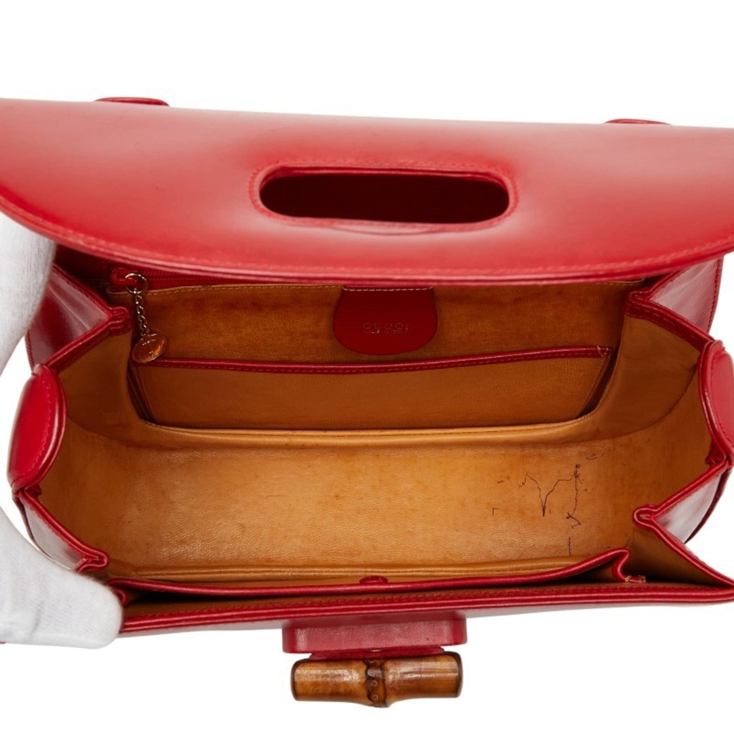 Gucci Bamboo Red Color Leather Handbag Shoulder Bag ( )